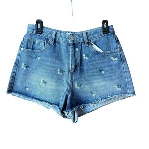 Forever‎ 21 Blue Embroidered Jean Shorts NWT